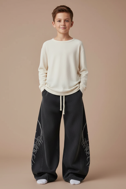 Pantalon Japonais Noir Ample Imprimé Tribal Garçon - Molleton