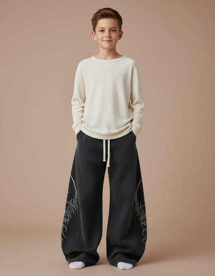 Pantalon Japonais Noir Ample Imprimé Tribal Garçon - Molleton