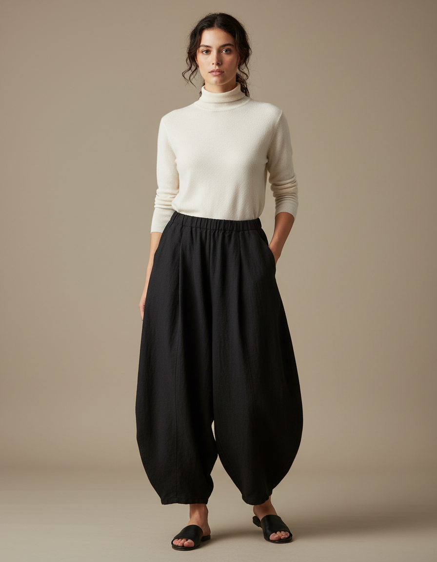 Pantalon Japonais Noir Ample Coton Fluide Femme