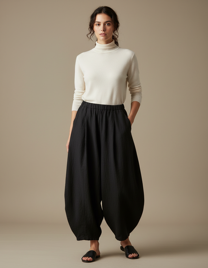 Pantalon Japonais Noir Ample Coton Fluide Femme