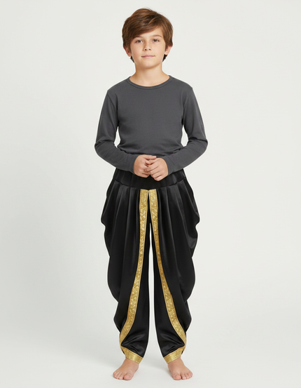 Pantalon Japonais Noir Satiné Drapé Doré Garçon