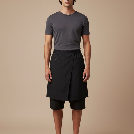 Pantalon Japonais Noir Superposé Coton Déstructuré Homme - Gabardine