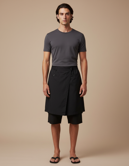 Pantalon Japonais Noir Superposé Coton Déstructuré Homme - Gabardine