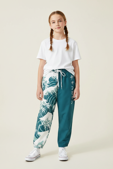 Pantalon Japonais Vagues Bicolore Ample Enfant - Multicolore Polyester