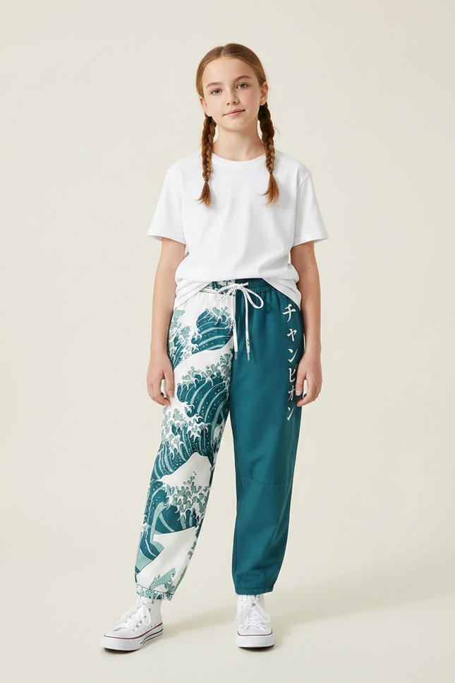 Pantalon Japonais Vagues Bicolore Ample Enfant - Multicolore Polyester