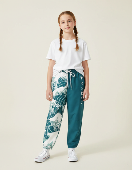Pantalon Japonais Vagues Bicolore Ample Enfant - Multicolore Polyester