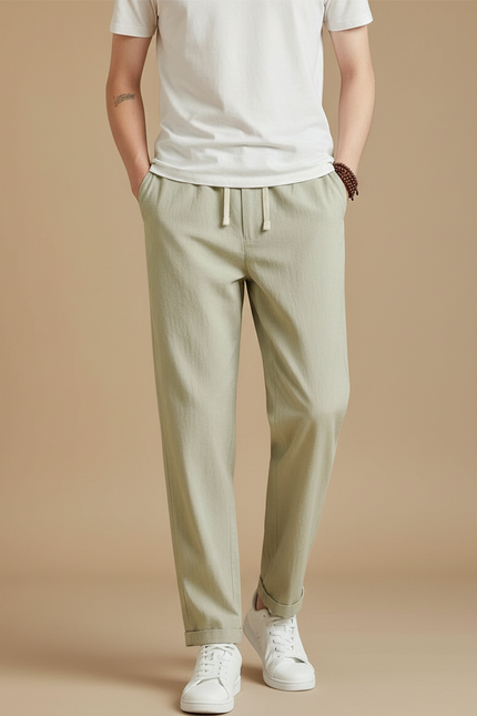 Pantalon Japonais Vert Kaki Ample Coton Lin Homme