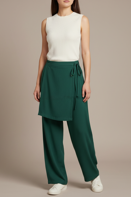 Pantalon Japonais Vert Émeraude Ample Fluide Élégant - Viscose