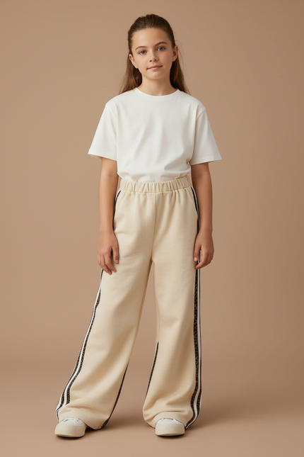 Pantalon Japonais Crème Ample Sport Leopard Fille - Beige Molleton