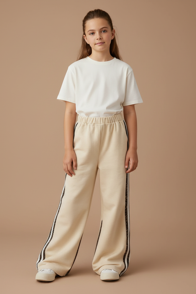 Pantalon Japonais Crème Ample Sport Leopard Fille - Beige Molleton