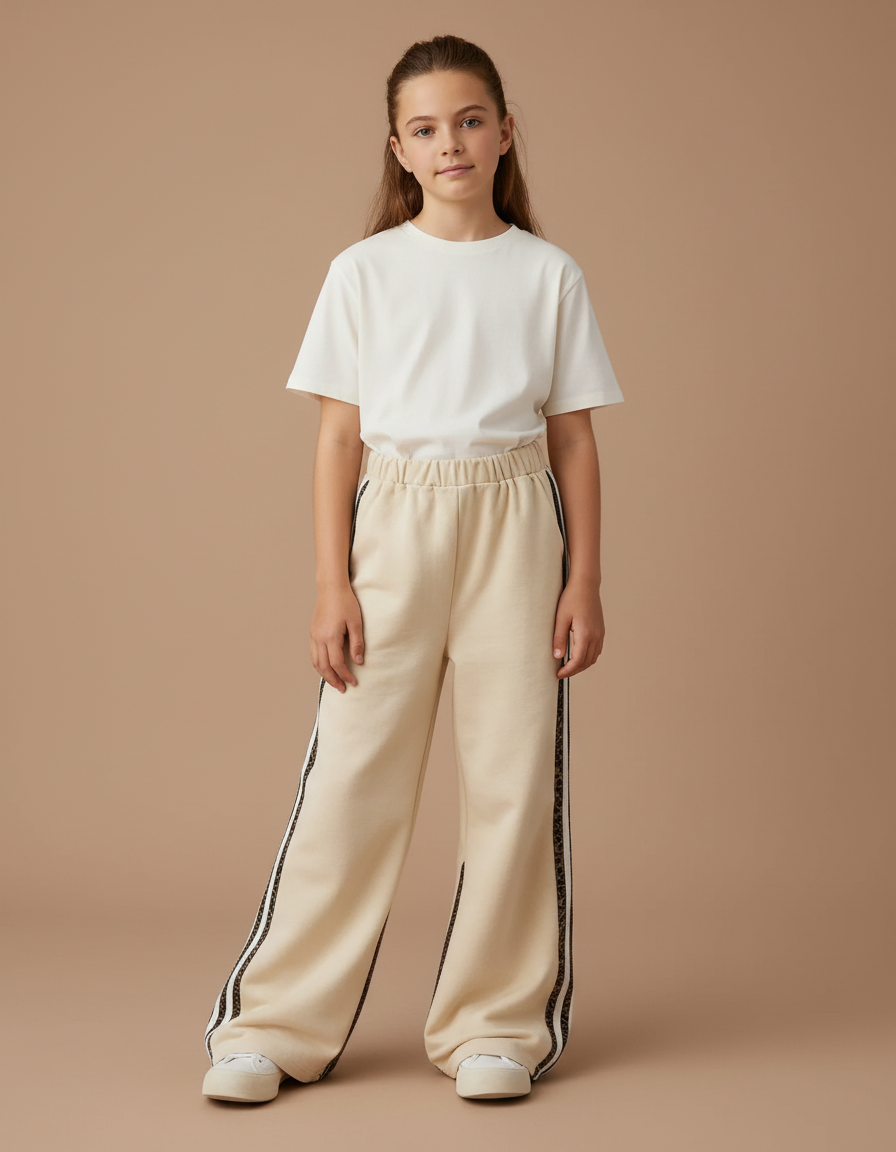 Pantalon Japonais Crème Ample Sport Leopard Fille - Beige Molleton