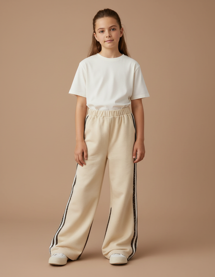 Pantalon Japonais Crème Ample Sport Leopard Fille - Beige Molleton