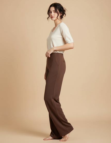 Pantalon Japonais Marron Ample Droit Élégant Femme - Maille