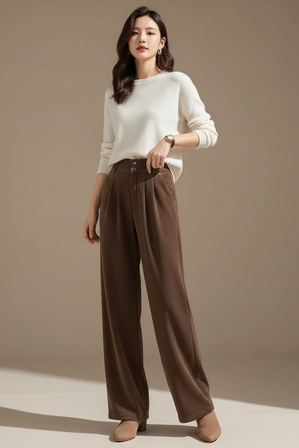 Pantalon Japonais Marron Ample Plissé Velours Élégant