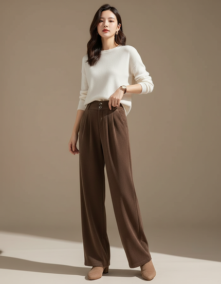 Pantalon Japonais Marron Ample Plissé Velours Élégant