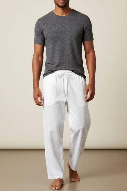 Pantalon Japonais Blanc Lin Ample Décontracté Léger