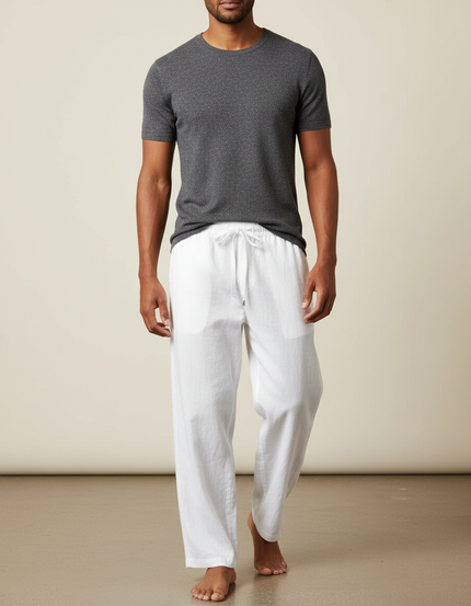 Pantalon Japonais Blanc Lin Ample Décontracté Léger