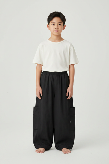 Pantalon Japonais Noir Ample Cargo Décontracté Garçon - Polyester