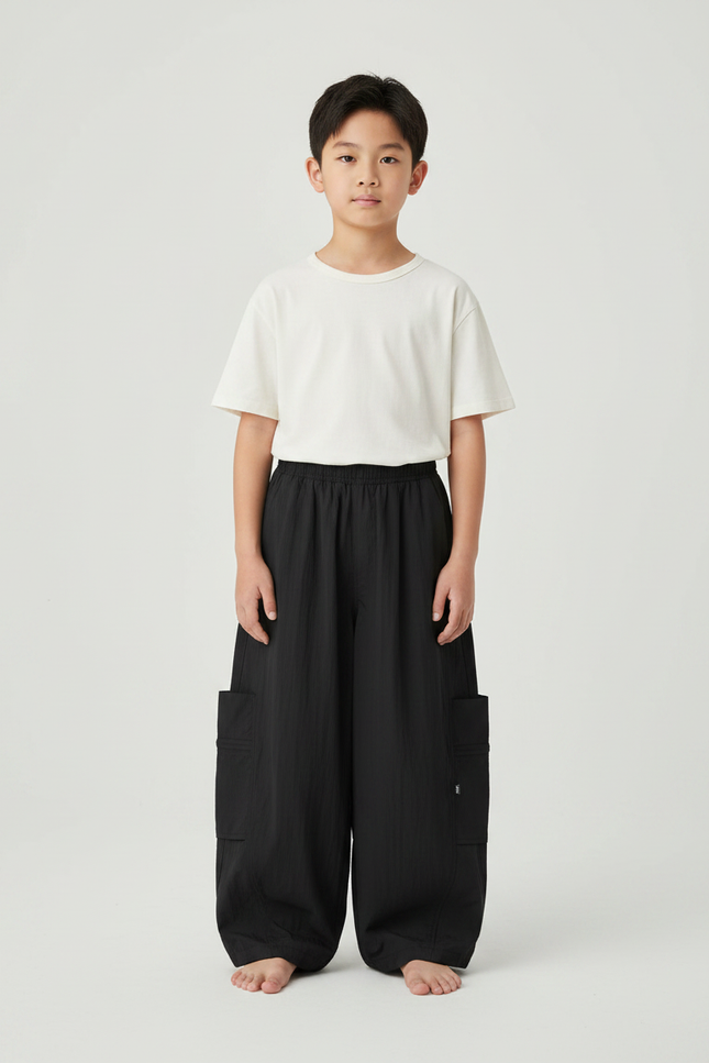 Pantalon Japonais Noir Ample Cargo Décontracté Garçon - Polyester