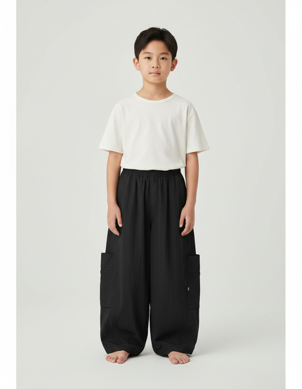 Pantalon Japonais Noir Ample Cargo Décontracté Garçon - Polyester
