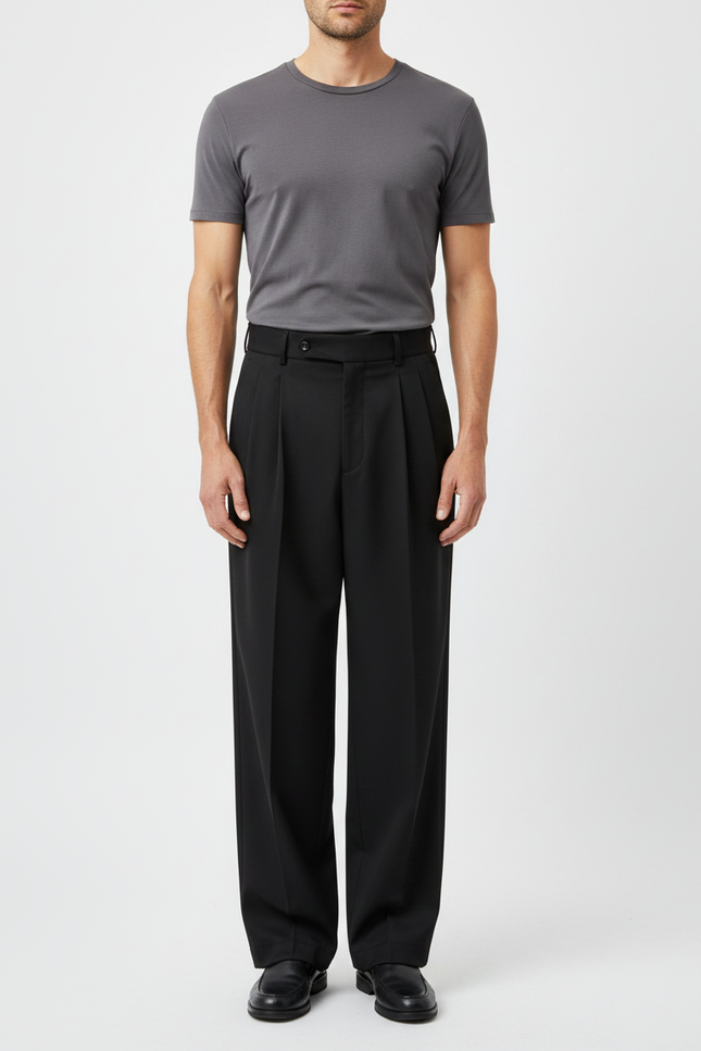 Pantalon Japonais Noir Plissé Ample Homme Élégant - Gabardine