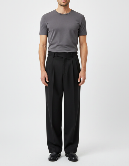Pantalon Japonais Noir Plissé Ample Homme Élégant - Gabardine