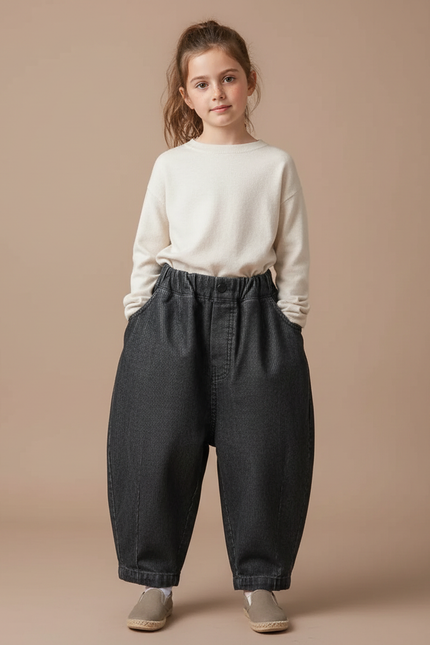 Pantalon Japonais Denim Ample Côtelé Enfant Gris - Cordé