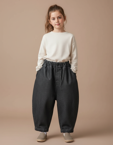 Pantalon Japonais Denim Ample Côtelé Enfant Gris - Cordé