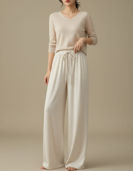 Pantalon Japonais Crème Droit Ample Confortable Cordon - Beige Molleton