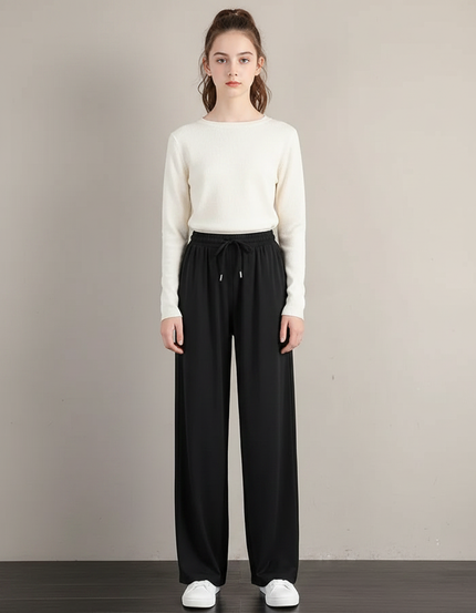 Pantalon Japonais Noir Fluide Ample Décontracté Confortable Cordon - Viscose