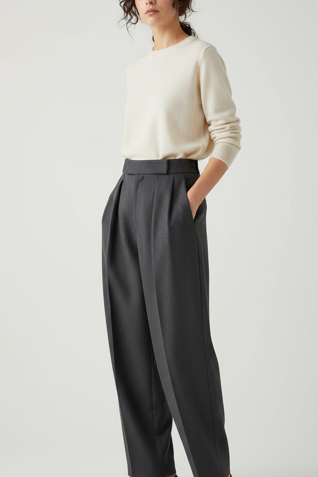 Pantalon Japonais Gris Plissé Ample Chic Femme - Gabardine