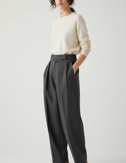 Pantalon Japonais Gris Plissé Ample Chic Femme - Gabardine