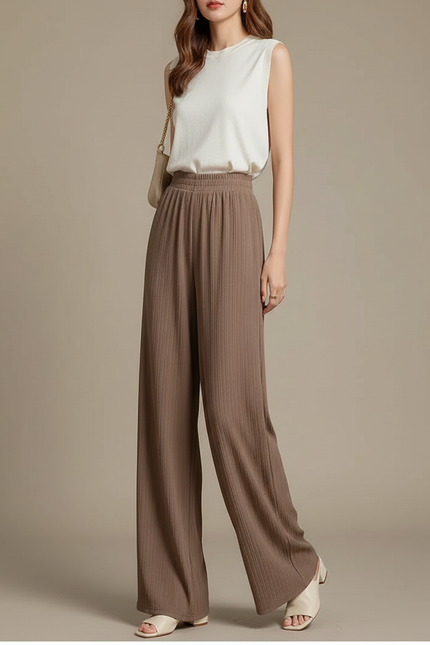 Pantalon Japonais Marron Plissé Ample Fluide Décontracté - Maille