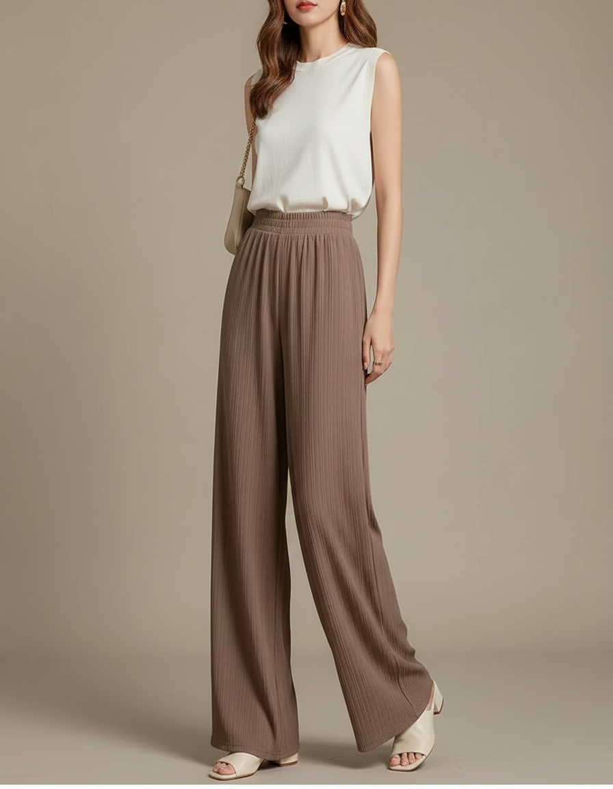 Pantalon Japonais Marron Plissé Ample Fluide Décontracté - Maille