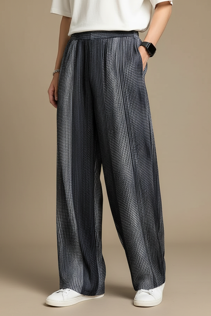 Pantalon Japonais Ample Dégradé Plissé Fluide Motif - Gris Polyester