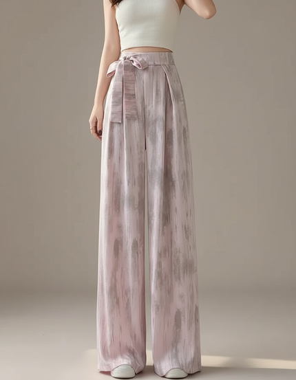 Pantalon Japonais Rose Satiné Ample Fluide Imprimé Élégant