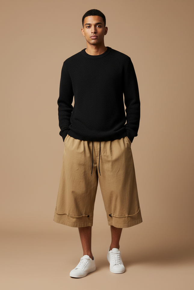 Pantalon Japonais Cargo Kaki Ample Coton Court