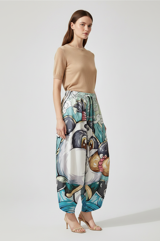 Pantalon Japonais Ample Panda Imprimé Fluide Estival - Viscose