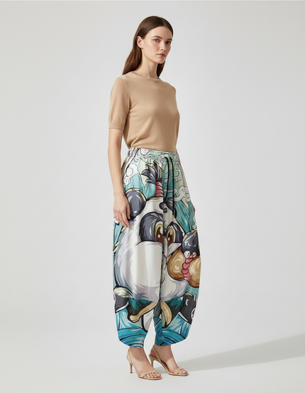Pantalon Japonais Ample Panda Imprimé Fluide Estival - Viscose