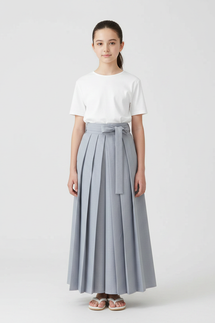 Pantalon Japonais Plissé Ample Gris Clair Ceinturé Long - Gabardine