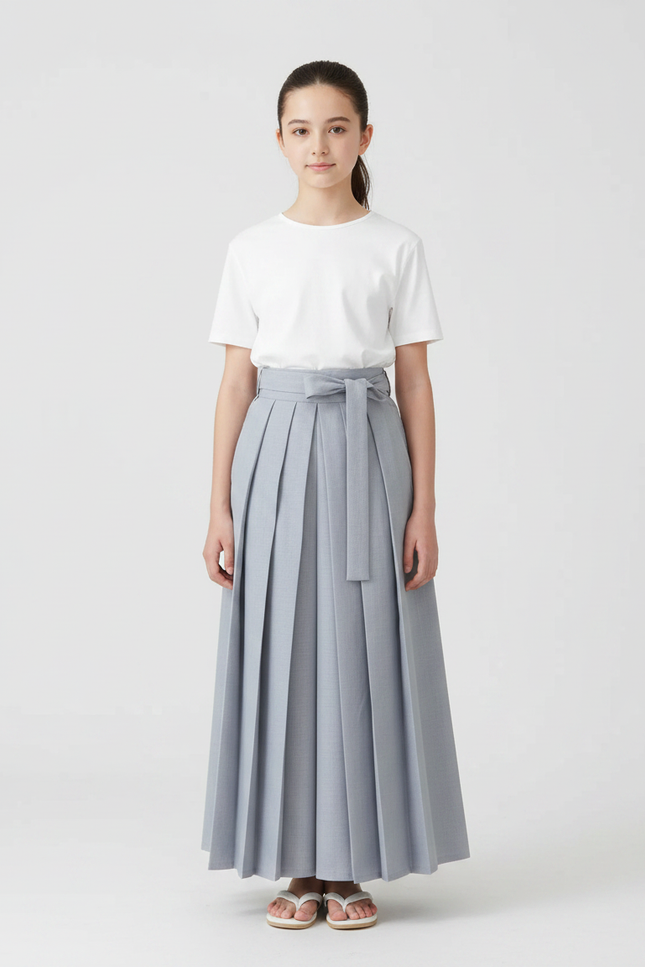 Pantalon Japonais Plissé Ample Gris Clair Ceinturé Long - Gabardine