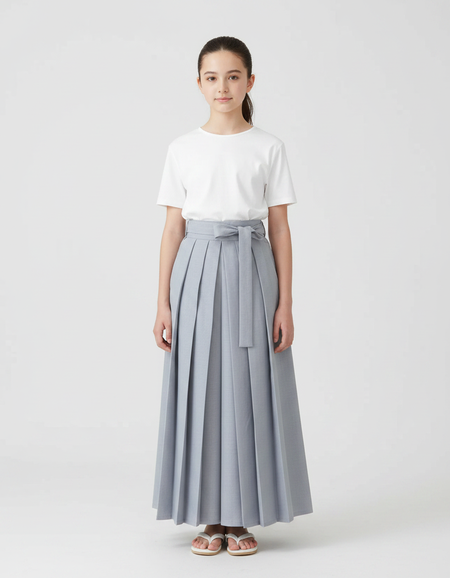 Pantalon Japonais Plissé Ample Gris Clair Ceinturé Long - Gabardine