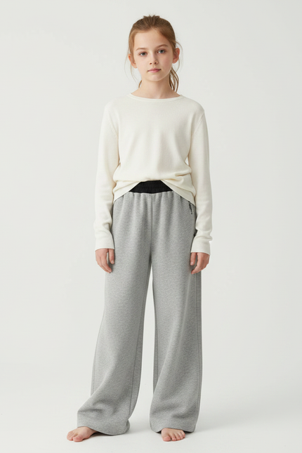 Pantalon Japonais Gris Ample Molletonné Enfant Décontracté