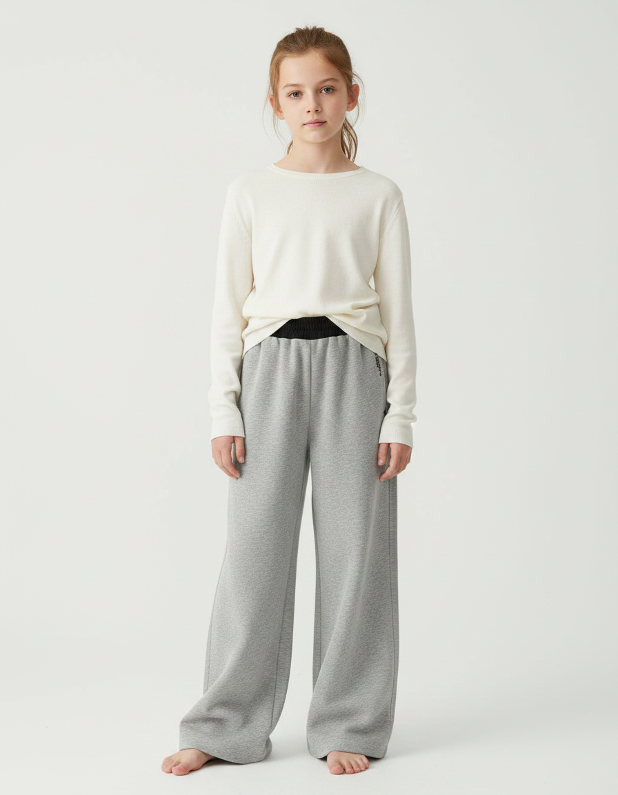 Pantalon Japonais Gris Ample Molletonné Enfant Décontracté