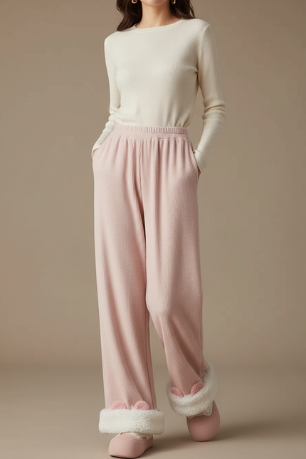 Pantalon Japonais Rose Ample Molletonné Oreilles Mignonnes