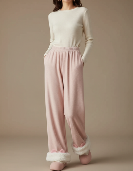 Pantalon Japonais Rose Ample Molletonné Oreilles Mignonnes