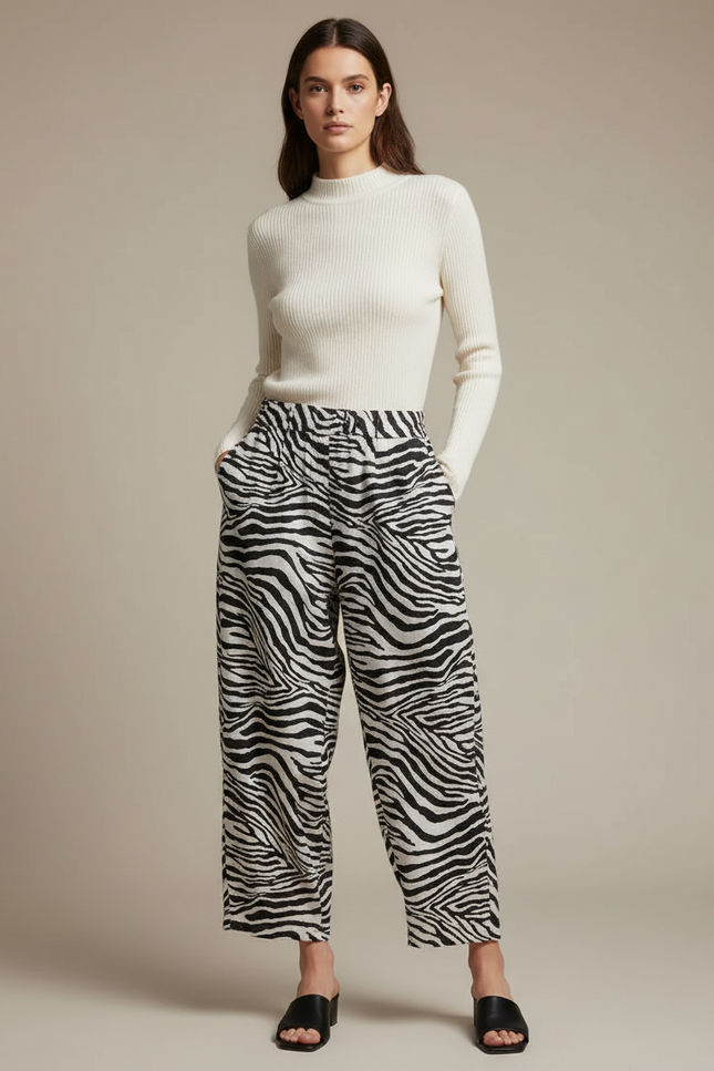 Pantalon Japonais Zèbre Ample Fluide Décontracté - Imprimé Viscose