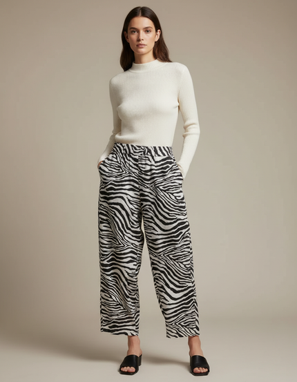Pantalon Japonais Zèbre Ample Fluide Décontracté - Imprimé Viscose