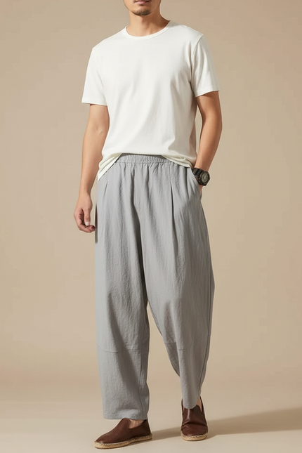 Pantalon Large Plissé Japonais - Gris Lin