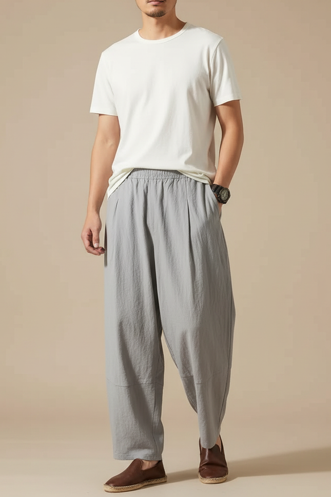 Pantalon Large Plissé Japonais - Gris Lin